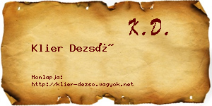 Klier Dezső névjegykártya